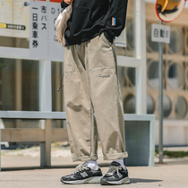 Autumn new Japanese straight tube retro overalls mens spring and autumn Joker trousers Youth Tide brand khaki casual pants