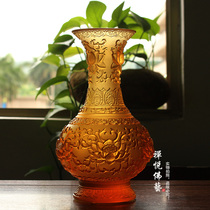 Ancient glass Buddhist supplies for Buddha Glass vase Net Lotus bottle Home decoration Glass Buddha ornaments
