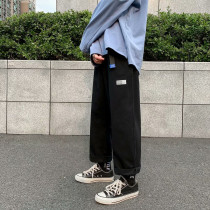 Harajuku style nine-point pants Male ruffian handsome autumn ins super fire tide brand overalls wide leg straight loose casual pants