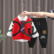 Childrens clothing boy handsome suit spring and autumn foreign atmosphere 1 a 3 years old baby childrens clothes male baby Autumn three sets