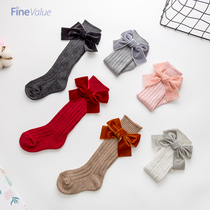 Childrens socks Infant spring and autumn thin baby floor socks Girls long tube cotton socks Girls bow foreign style