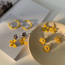 Yellow flower earrings 2021 New Tide summer fresh earrings female senior temperament summer earrings earrings