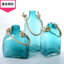 High-end Blue Glass Vase Swing Piece Creative Decoration Living Room Hotel Decent Board Room Home Decoration Flower Arranger