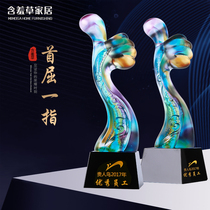 Glass trophy custom-made creative lettering Crystal thumb annual meeting activities award commemorative award production