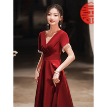 Toast to the bride 2022 new autumn wine red normally can be worn with little sub-answer sheeting back door gown skirt dresses