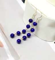 14k bag gold inlaid natural Afghanistan gold stone 7mm round beaded original design transfer pearl long ear line hook
