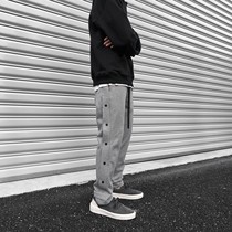 ITSCLIMAX heavy-weight Terry side breasted slit sports casual trousers vans Velcro button pants tide