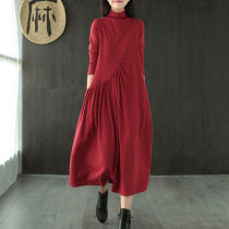  Sisi ladies long skirt bottoming long-sleeved dress female 2021 spring new literary retro loose plus size wild