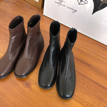 2021 Winter super warm plus velvet black handsome Chelsea short boots women soft leather bright face fashion ins Wind thin boots