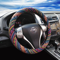 19 new linen car steering wheel cover colorful ethnic style four seasons universal summer sweat-absorbing breathable non-slip handle cover