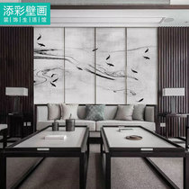 Chinese style freehand Zen wallpaper art black and white ink carp picture hotel box background wall cloth study wall cloth