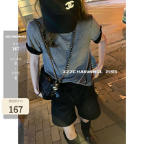 Xzz 30% wool fake two litres grade version Soft glutinous one enough short sleeve T-shirt female summer 2021 new blouse