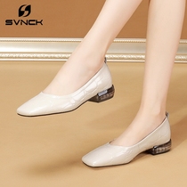 Single shoes womens coarse heel square head small leather shoes new womens shoes Joker patent leather shoes Children low heel shoes WL0814