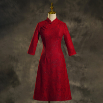 Toast bridal cheongsam 2021 New retro red long sleeve stand collar mother young Dress Autumn