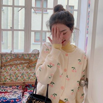 2021 springtime Korean version Three sets long sleeve cardiovert sweater with undershirt jacket high waist and half body skirt suit skirt woman