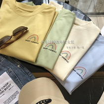 Cooperative factory order Island country color double yarn ~ embroidery rainbow letter loose round neck short sleeve T-shirt female summer