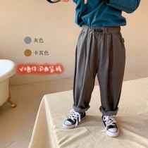  Childrens casual suit pants 2021 spring Korean version of mens and womens loose solid color drawstring harem pants trousers Western trend