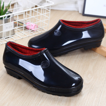 Low-top rubber shoes Mens and womens rain shoes winter velvet warm non-slip wear-resistant waterproof shoes Flat rain shoes short tube labor insurance shoes