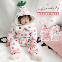 Net red super cute newborn baby autumn and winter womens baby jumpsuit suit set toddlers go out to hold clothes winter ha clothes
