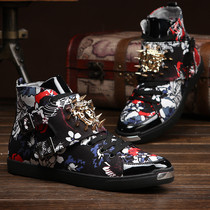 Autumn and winter high-help canvas shoes men Korean version of the trend Gaobang cloth shoes rivets board shoes mens shoes Tide brand leisure plus velvet Joker