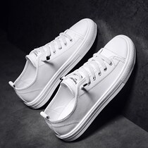 Tide Cards Genuine Leather Small White Shoes Mens Shoes 2021 Spring New Flat Bottom Plate Shoes Han Edition Tide Casual Han Prints 100 Hitch Shoes