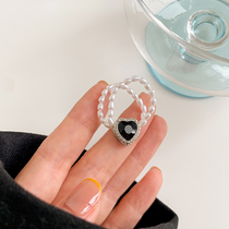 Retro small crowdsourced black love ring ins lukewarm wind small crowddesign light extravagant and adjustable double layer pearl ring