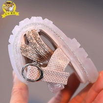 Girls Sandals Strapless fingerless summer princess shoes Rhinestone Childrens shoes Soft bottom Large virgin girl Foreign style flat shoes