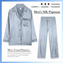 Spring and autumn Ice Silk Long sleeves Mens pyjamas Han version of the shirt Home Clothing Silk Extractable Suit Slim Summer SL