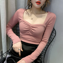 Undershirt Woman Autumn Winter 2022 Spring Dress New Ocean Gas Square Collar Blouse Collarbone Sexy Inner Hitch Long Sleeve T-Shirt Tide