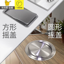 304 stainless steel countertop recessed trash can cover hotel kitchen stainless steel square swing lid flip cover household