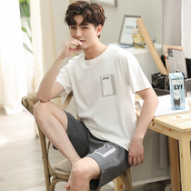 2021 new mens summer pure cotton pajamas mens summer thin short-sleeved can be worn outside cotton home wear suit