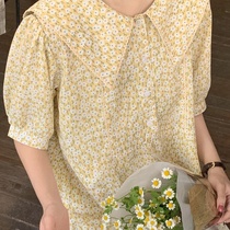 2021 New Spring Korean Retro Gentle Navy Collar Fashion Floral Short Sleeve Dress Medium-length dress Women Joker