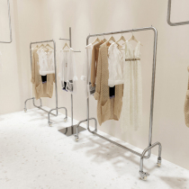 Clothing store hanger stainless steel floor-standing womens clothing store display rack silver island with wheels shelf display rack