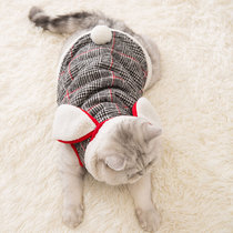 Kitty Clothes Winter Cute Thickened Warm Pet Cat No Fur Blue Cat British Short Rabbit Ears Plaid Cotton Clothes