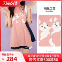 HIKOSEN CARA Kara cat short sleeve summer T-shirt kittens parquet handmade Japanese ins windy pink female blouse