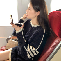 celine pianna Tibetan green sweater womens autumn winter Korean version loose with lazy wind 100 hitch-colored striped blouses