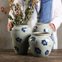 Jingdezhen retro hand-painted blue and white ceramic hydroponic Vase ornaments living room inserted dried flowers new Chinese decorations