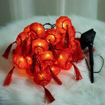  Spring Festival New Year outdoor solar small red lantern series led colorful lights Waterproof decorative garden courtyard hanging tree lights