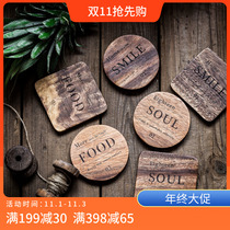 Sakura on the flower letter solid wood coaster non-slip acacia wood coffee cup heat insulation pad square round cup holder Kitchen meal