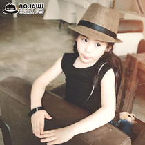 Childrens straw hat female and male baby straw jazz hat beach sunshade sunscreen parent-child models male and female treasure sun hat