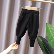 Boy pants autumn and winter 2021 New thick childrens casual pants baby childrens clothing plus velvet loose baby trousers tide