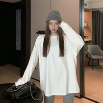 Korean version of the net red autumn and winter velvet simple medium-long base shirt loose white long sleeve T-shirt cotton off the shoulder