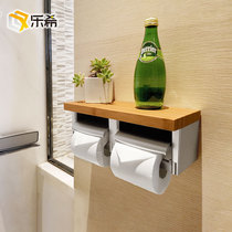 Punch-free tissue rack toilet bamboo with armrest storage tissue box double roll paper holder toilet paper tube