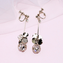 Hollow flash diamond flower ball earrings 925 silver ear hook personality without ear hole screw ear clip ear jewelry fashion female 0340