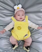 ins2021 spring and autumn new embroidered smiley face bib ins western style striped solid color bag fart coat male baby female treasure