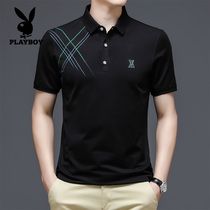  Playboy short-sleeved t-shirt mens high-end trendy summer loose ice sense mercerized cotton half-sleeved lapel mens polo shirt T