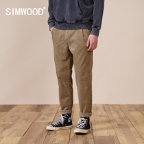 Simwood Jianmu mens mens autumn and winter new European and American micro-elastic thick pit corduroy casual nine-point pants mens trend