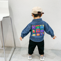Boy denim coat 2021 autumn Korean version of the boy handsome short jacket spring and autumn childrens clothing childrens cartoon top