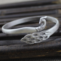 Bais Silver Cheng Peacock Bracelet 999 Sterling Silver Female Ethnic Style Retro Bright Silver Bracelet Open to Send Girlfriend Gifts
