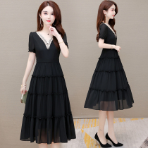 With Feminine Taste dress 2021 new Summer temperament High waist Goddess Fan Xianthins Aging Pure Color Snowspun Skirt